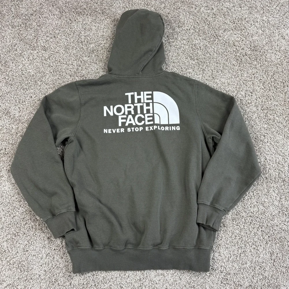 The North Face Hoodie Mens Medium Green Pullover Fleece Sweatshirt Big Logo